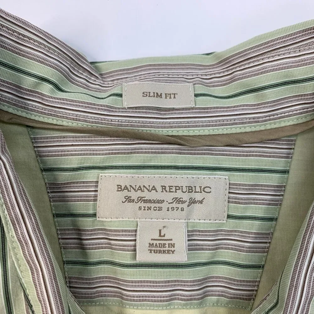 Banana Republic Shirt Mens L Limestone Striped Slim Fit Long Sleeve Button Up